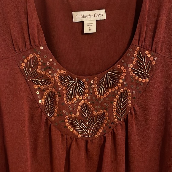 Coldwater Creek Women's L 14‎ Beaded Sequins Burgundy Sleeveless Tank Top Blind - Picture 2 of 15